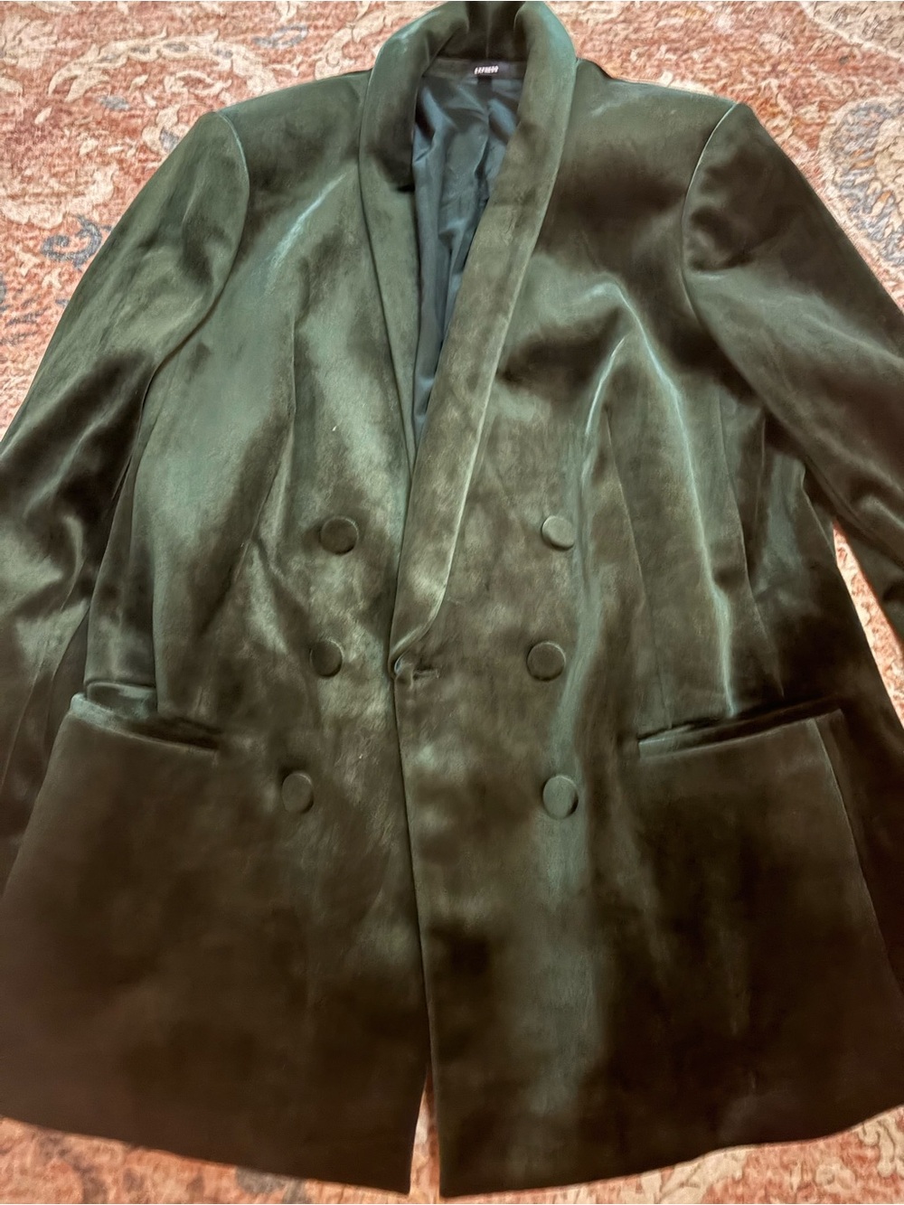Express Dark Green Velvet Double-Breasted Blazer